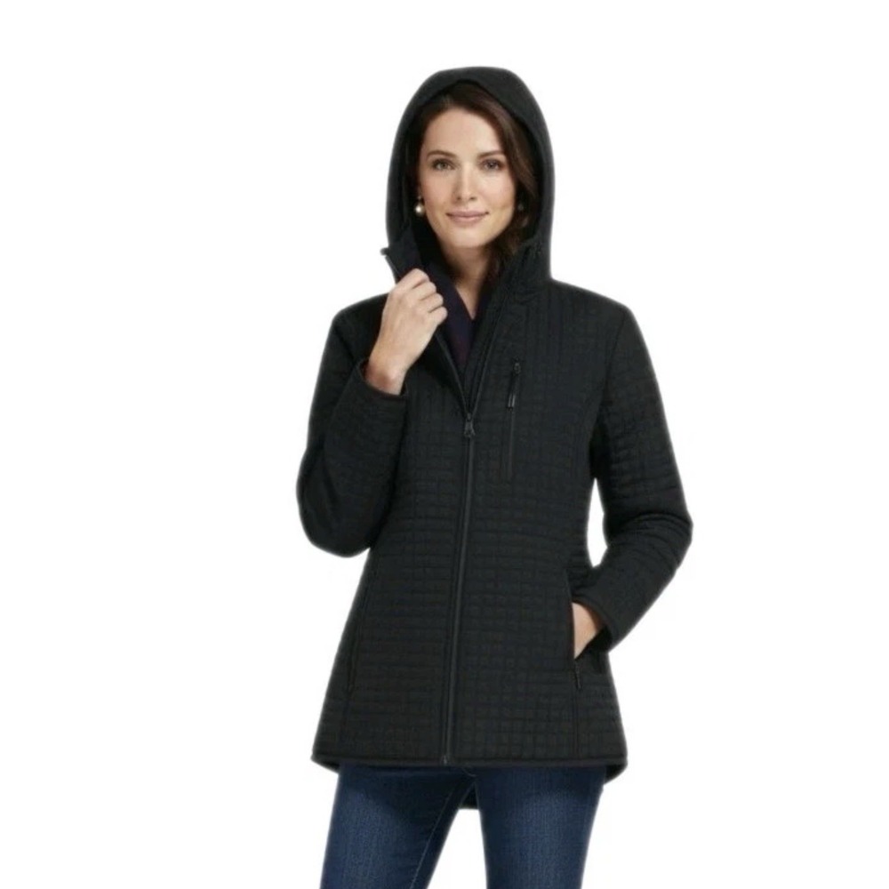 Lands End Women's Quilted Jacket Hooded Size Small Black Fully Lined Zip New